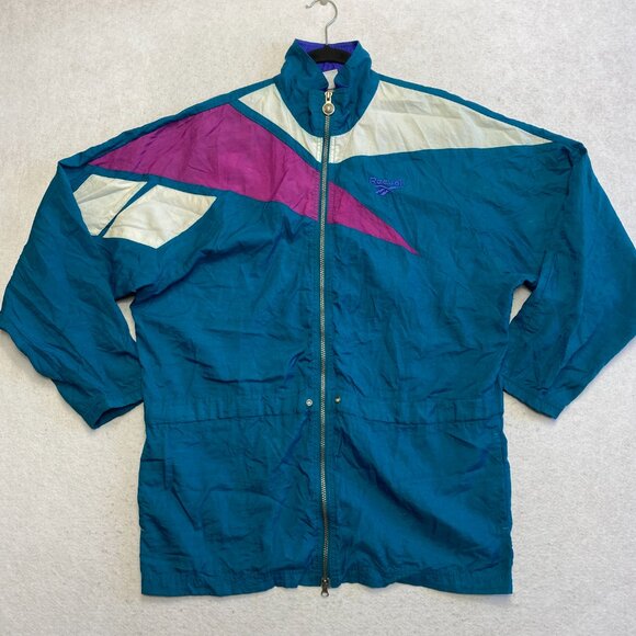 Vintage Reebok Track Jacket Mens M Green Full Zip Big Logo Windbreaker 90s - Picture 2 of 16